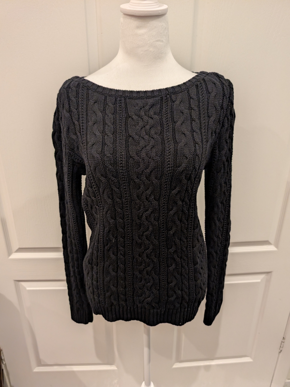 Lauren Ralph Lauren Black Off-Shoulder Cable Knit Sweater
